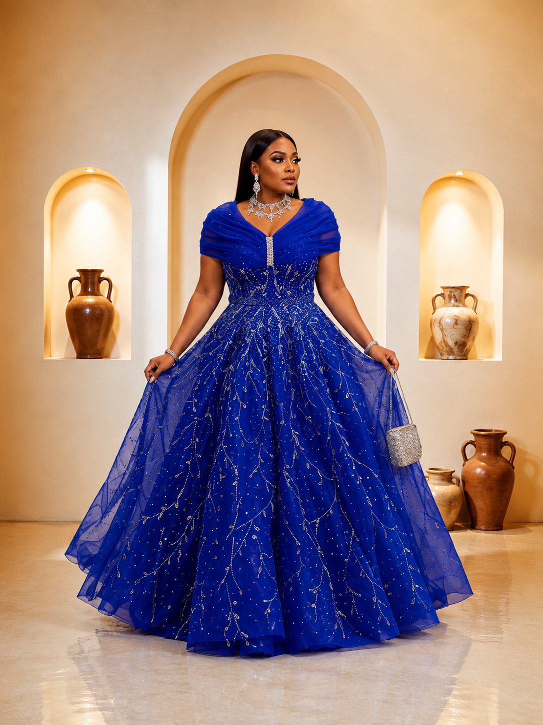 Royal Blue Embellished Ball Gown