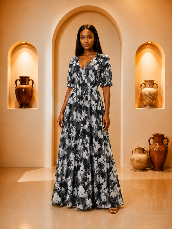 Black & White Floral Maxi Dress