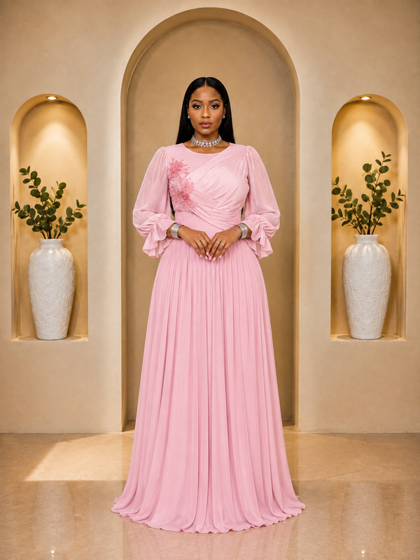 Elegant Blush Pink Pleated Maxi Dress